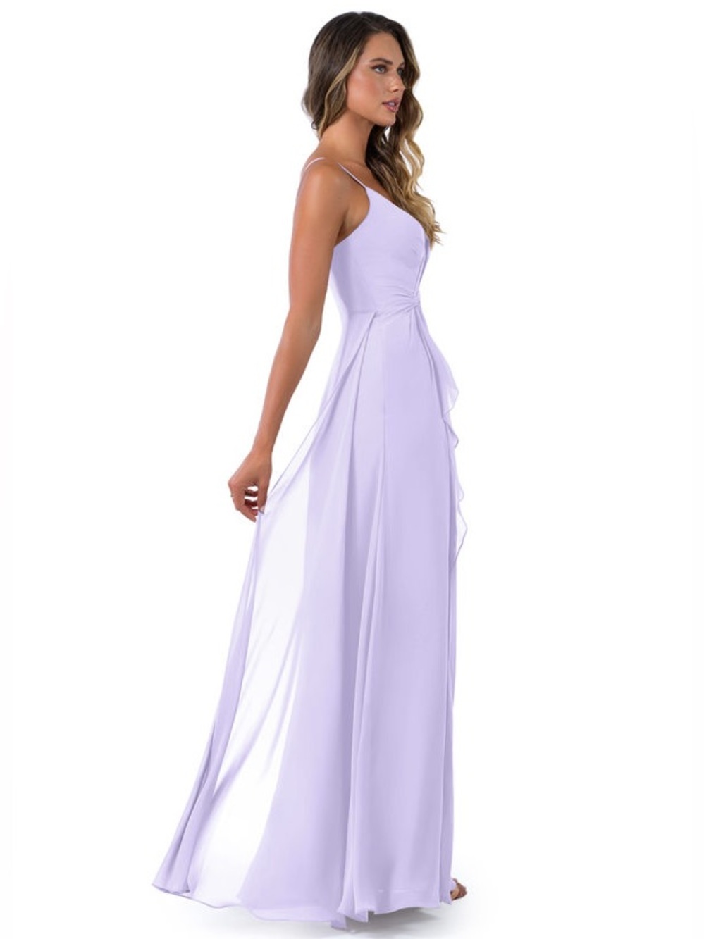 AZAZIE NWT 2 A2 Emerald Chiffon Gown Dress in Lilac • V-Neck High Slit Flowy - Picture 14 of 16